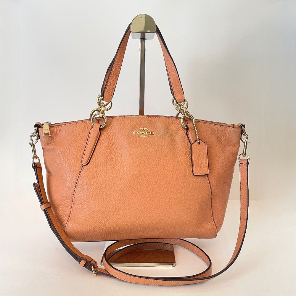 Coach Small Kelsey Pink/Tan Pebbled Leather Shoulder Hand Bag